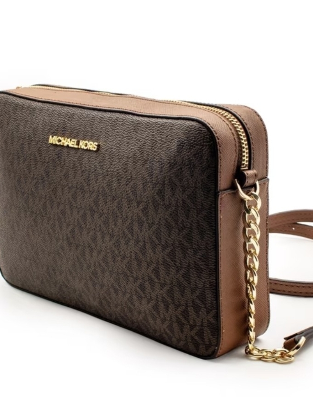Michael Kors Brown and Gold Monogram Messenger Bag